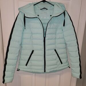 NWOT Nautica  Powder Aqua Quilted High Low Hood Full Zip Puffer Jacket